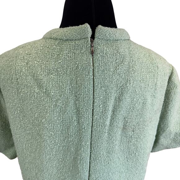 Vintage 1960s Mint Green Textured A-Line Dress - Size 16 Lined Mod Retro Look - Picture 5 of 16